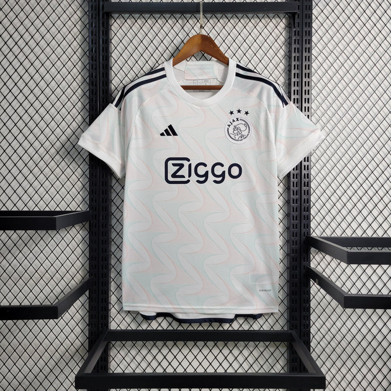camisa-ajax-away-ii-2-branca-ziggo-adidas-23-24-neymar-messi-cr7-futebol