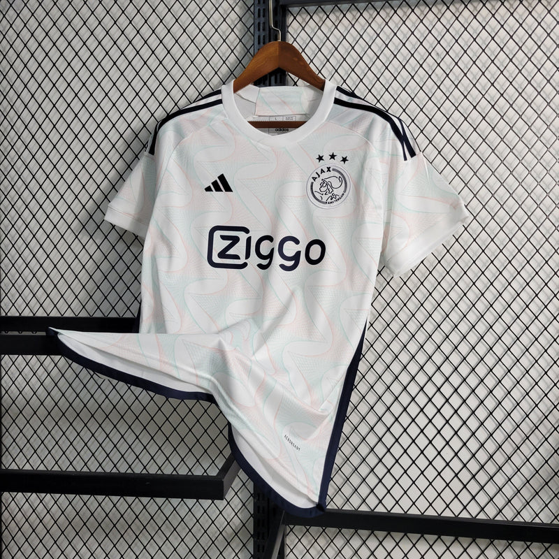 camisa-ajax-away-ii-2-branca-ziggo-adidas-23-24-neymar-messi-cr7-futebol