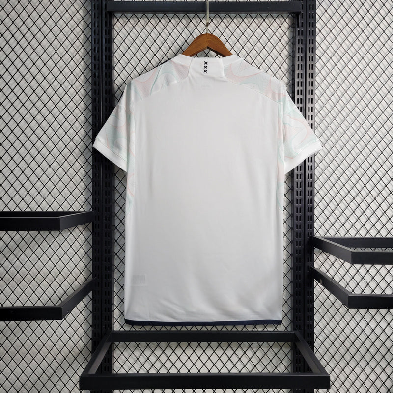 camisa-ajax-away-ii-2-branca-ziggo-adidas-torcedor-23-24-neymar-messi-cr7-futebol