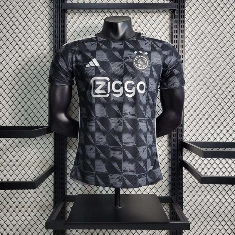 camisa-ajax-away-iii-3-cinza mescla-ziggo-adidas-23-24-neymar-messi-cr7-futebol