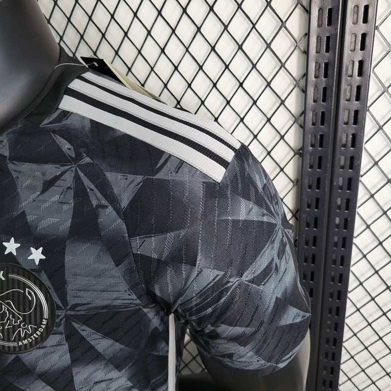 camisa-ajax-away-iii-3-cinza mescla-ziggo-adidas-23-24-neymar-messi-cr7-futebol