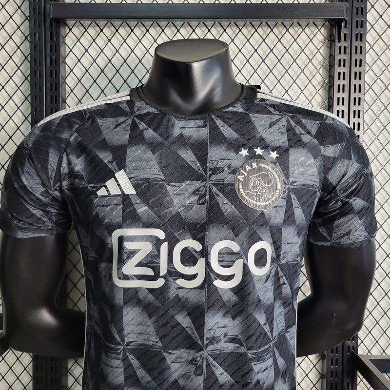 camisa-ajax-away-iii-3-cinza mescla-ziggo-adidas-23-24-neymar-messi-cr7-futebol