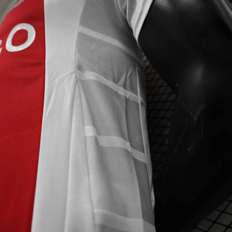 camisa-ajax-home-i-1-vermelha e branca-ziggo-adidas-24-25-neymar-messi-cr7-futebol 