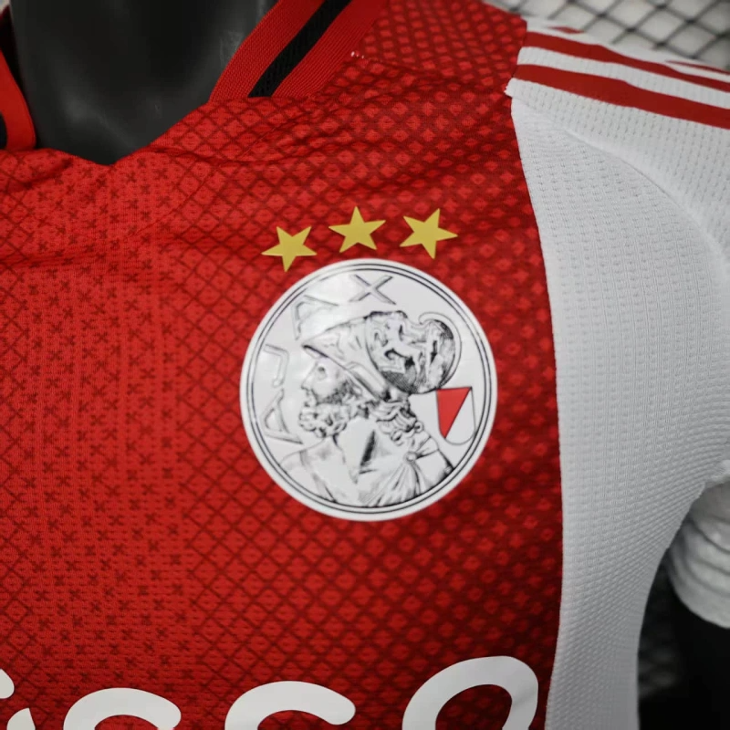camisa-ajax-home-i-1-vermelha e branca-ziggo-adidas-25-26-neymar-messi-cr7-futebol 