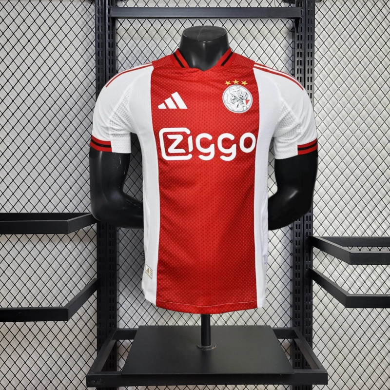 camisa-ajax-home-i-1-vermelha e branca-ziggo-adidas-25-26-neymar-messi-cr7-futebol