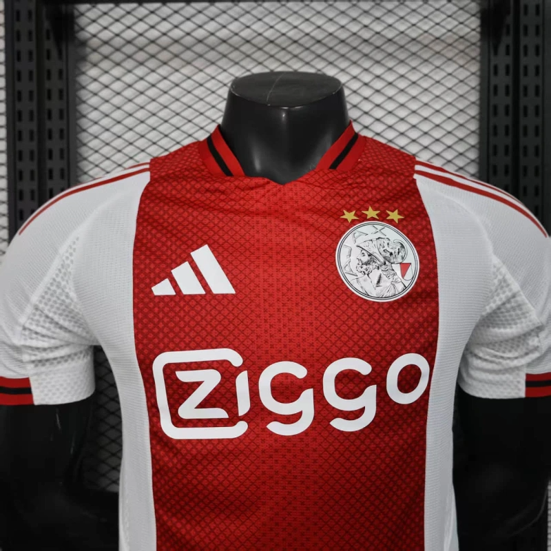 camisa-ajax-home-i-1-vermelha e branca-ziggo-adidas-25-26-neymar-messi-cr7-futebol