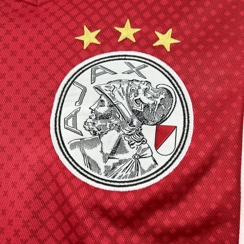 camisa-ajax-away-i-1-vermelha e branca-ziggo-adidas-25-26-neymar-messi-cr7-futebol