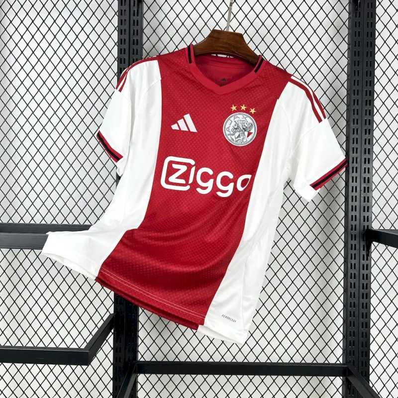 camisa-ajax-away-i-1-vermelha e branca-ziggo-adidas-25-26-neymar-messi-cr7-futebol