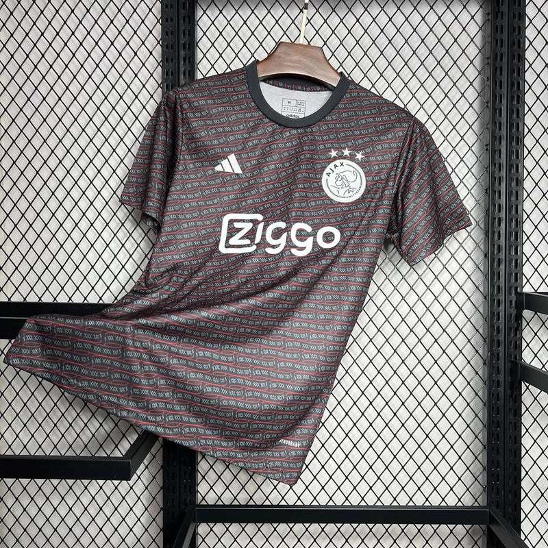 camisa-ajax-pre match-preta mescla-ziggo-adidas-24-25-neymar-messi-cr7-futebol