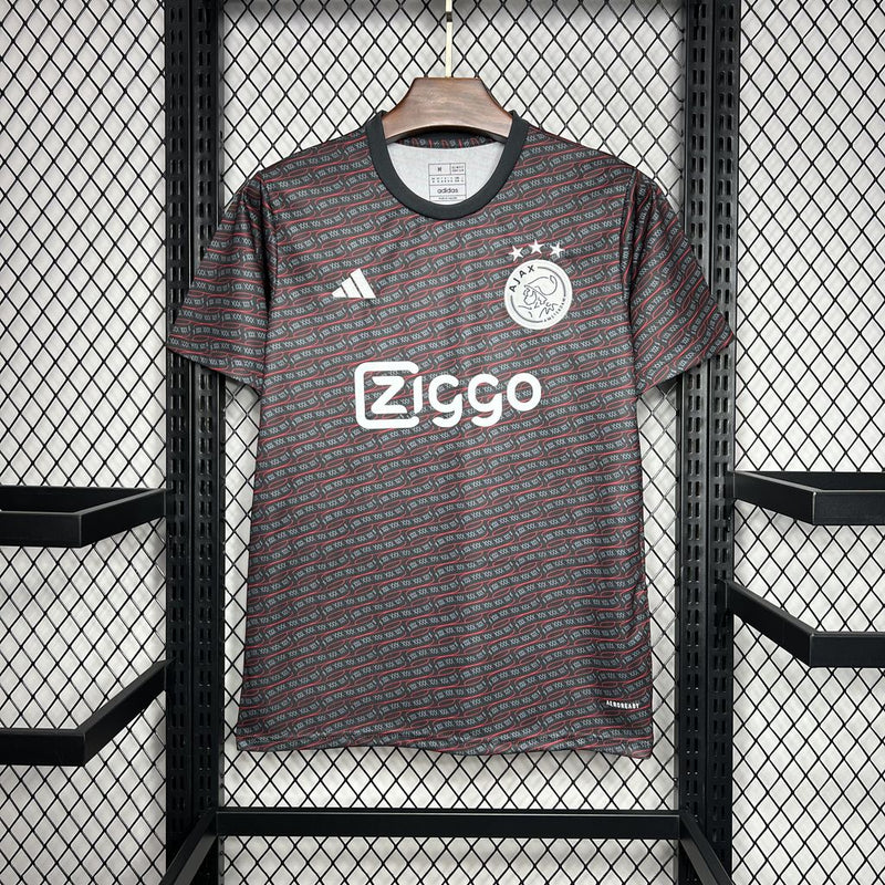 camisa-ajax-pre match-preta mescla-ziggo-adidas-24-25-neymar-messi-cr7-futebol