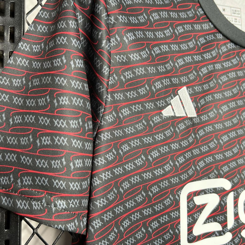 camisa-ajax-pre match-preta mescla-ziggo-adidas-24-25-neymar-messi-cr7-futebol