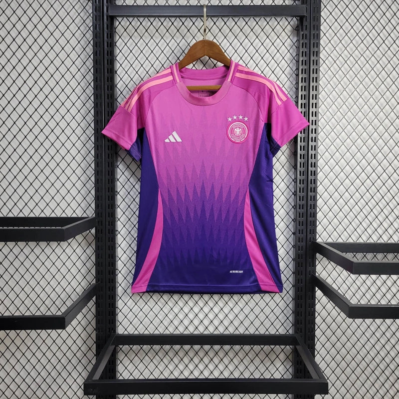 camisa-alemanha-away-ii-2-rosa e azul-adidas-24-25-feminina-neymar-messi-cr7-futebol 