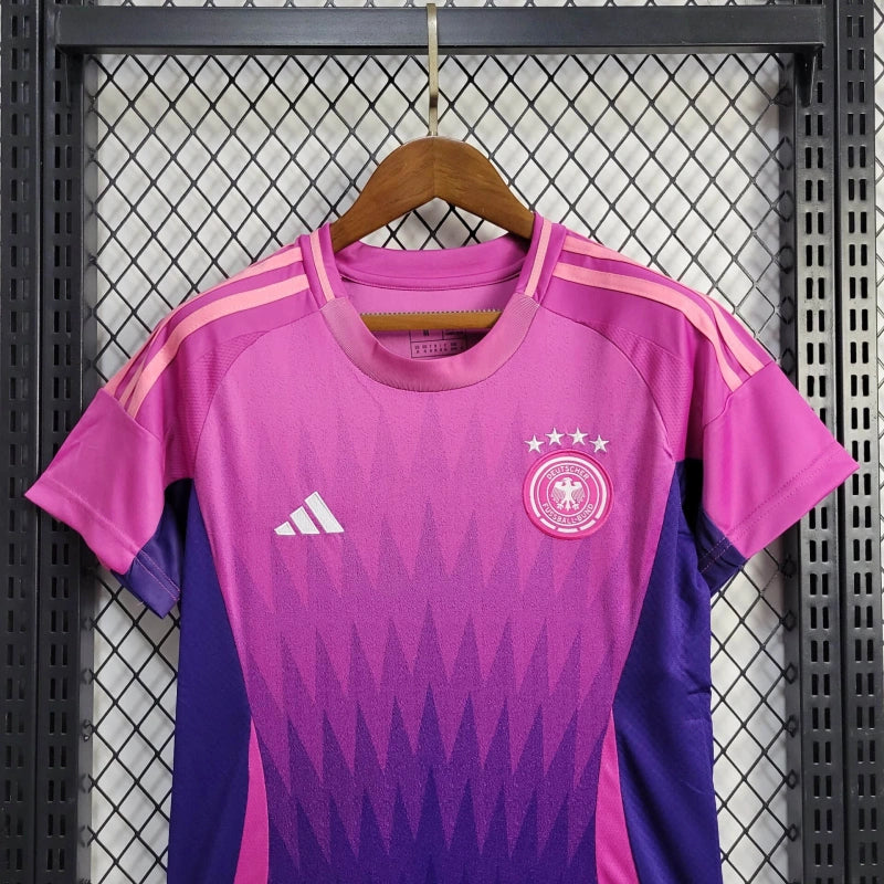 camisa-alemanha-away-ii-2-rosa e azul-adidas-24-25-feminina-neymar-messi-cr7-futebol 