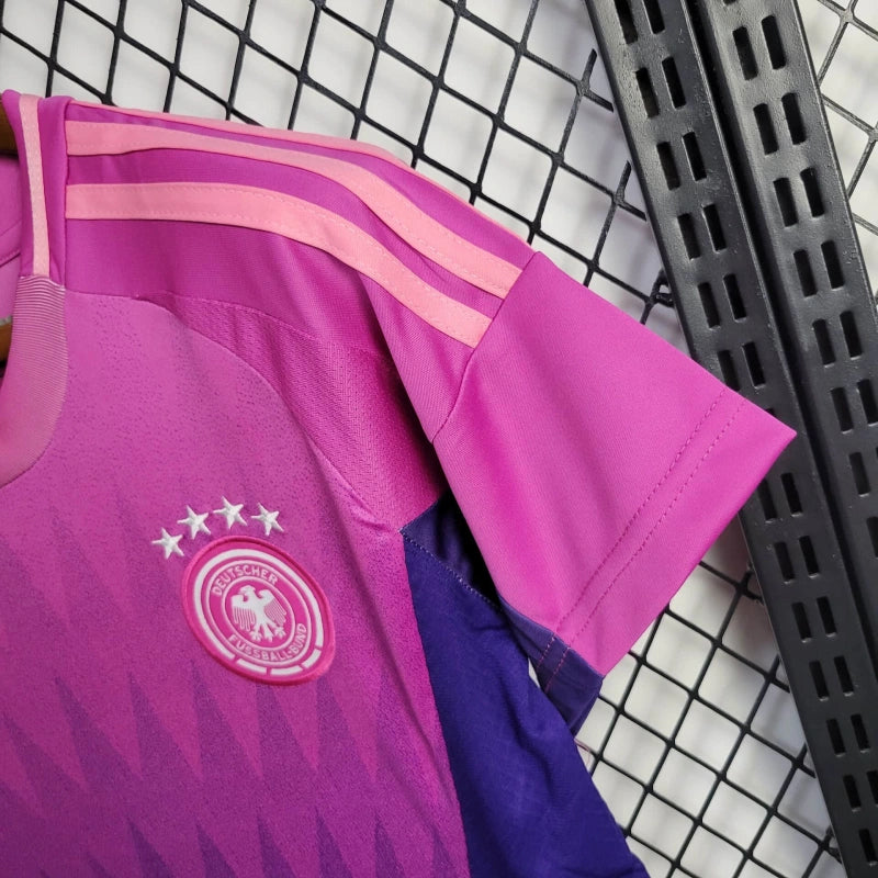 camisa-alemanha-away-ii-2-rosa e azul-adidas-24-25-feminina-neymar-messi-cr7-futebol 