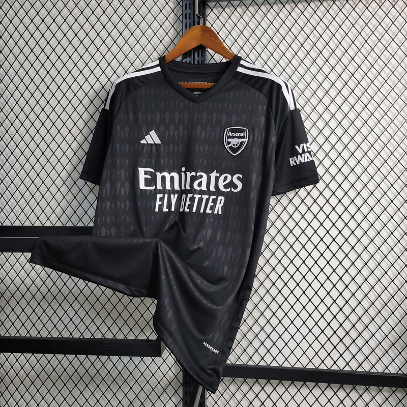 camisa-arsenal-goleiro-i-1-preta-emirates fly better-adidas-23-24-neymar-messi-cr7-futebol