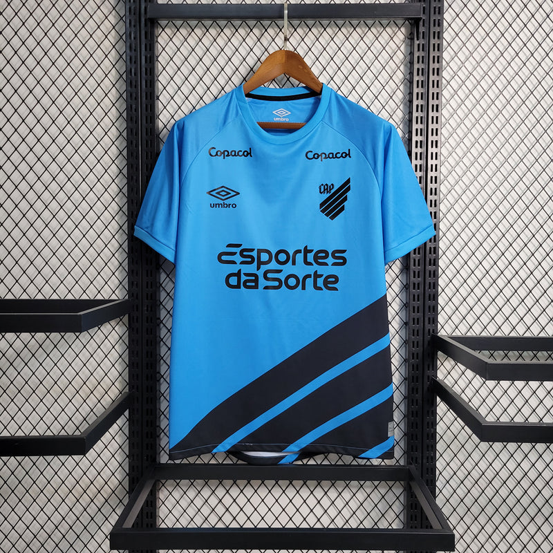 camisa-athletico paranaense-away-ii-2-azul claro-esportes da sorte-umbro-23-24-neymar-messi-cr7-futebol 