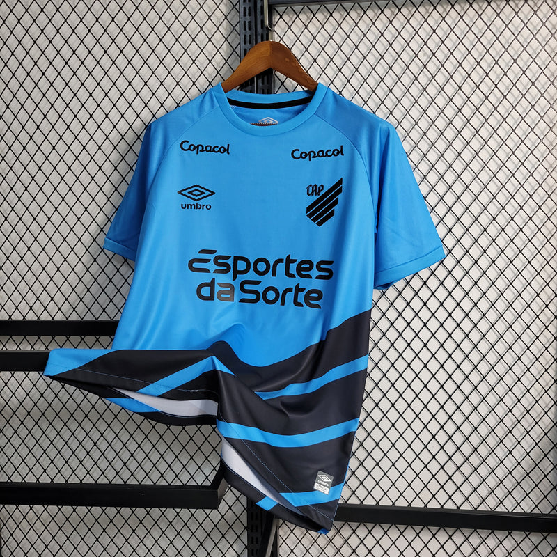 camisa-athletico paranaense-away-ii-2-azul claro-esportes da sorte-umbro-23-24-neymar-messi-cr7-futebol 