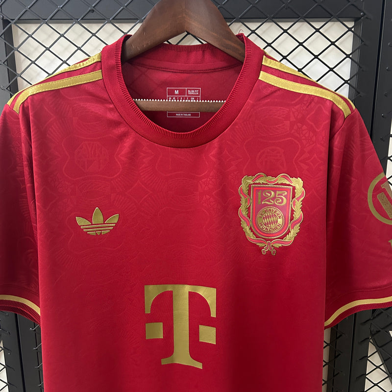 camisa-bayern de munique-125 anos-vermelha-t-mobile-adidas-25-26-neymar-messi-cr7-futebol