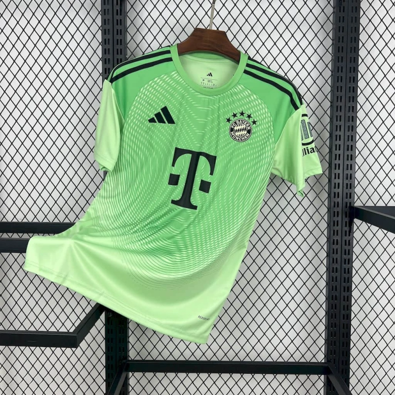 camisa-bayern de munique-goleiro-verde-t-mobile-adidas-25-26-neymar-messi-cr7-futebol