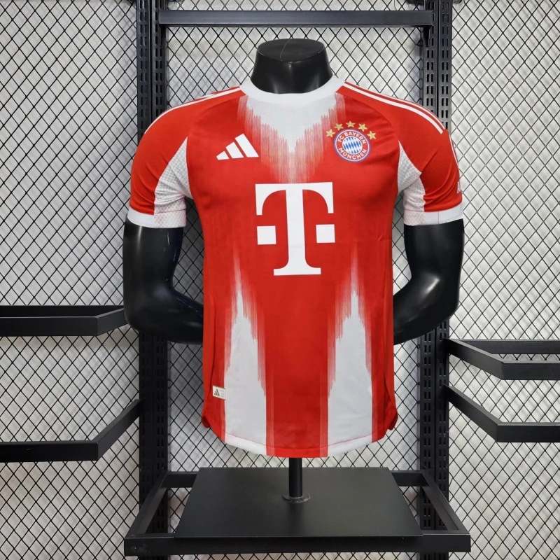 camisa-bayern de munique-home-i-1-vermelha-t-mobile-adidas-25-26-neymar-messi-cr7-futebol
