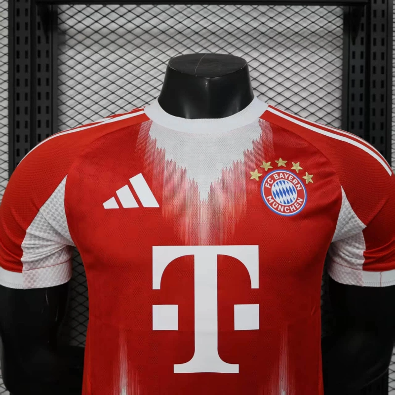 camisa-bayern de munique-home-i-1-vermelha-t-mobile-adidas-25-26-neymar-messi-cr7-futebol