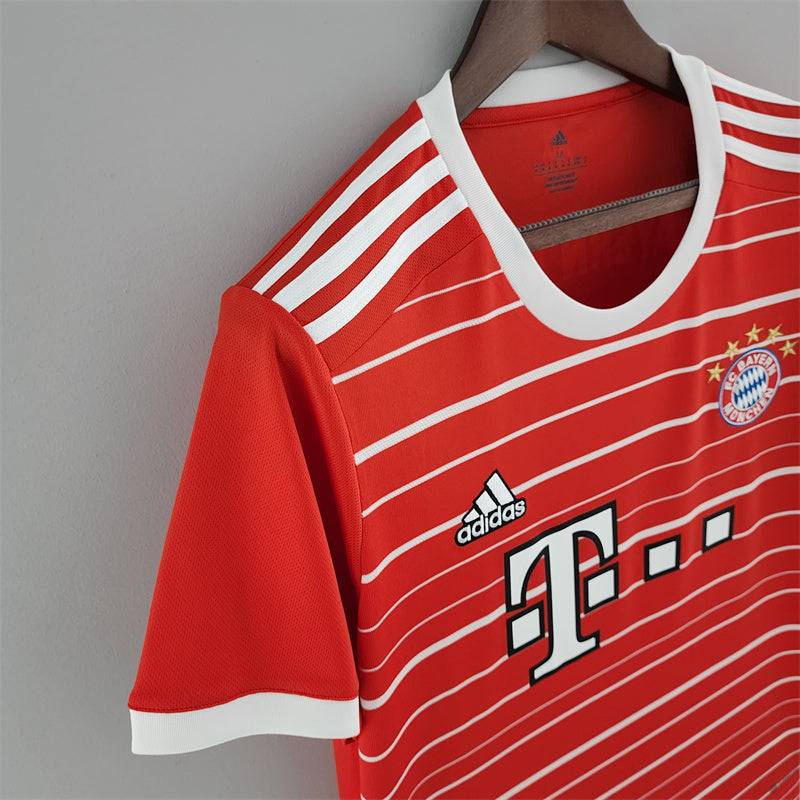 camisa-bayern de munique-home-i-1-vermelha-t-mobile-adidas-22-23-neymar-messi-cr7-futebol