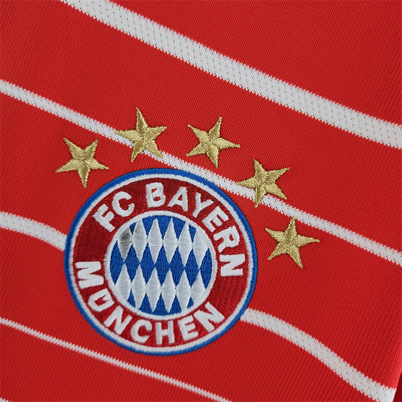 camisa-bayern de munique-home-i-1-vermelha-t-mobile-adidas-22-23-neymar-messi-cr7-futebol