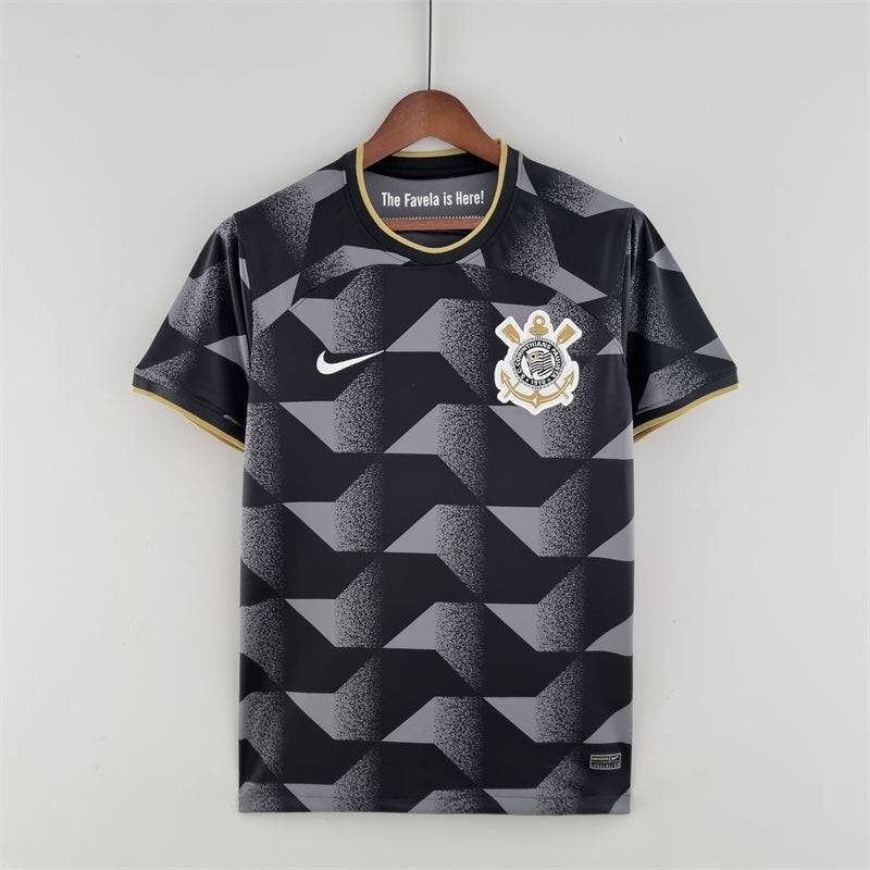 camisa-corinthians-away-ii-2-preta e cinza-nike-22-23-neymar-messi-cr7-futebol