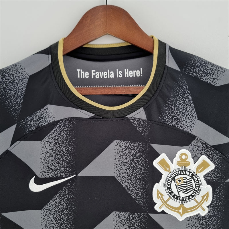 camisa-corinthians-away-ii-2-preta e cinza-nike-22-23-neymar-messi-cr7-futebol