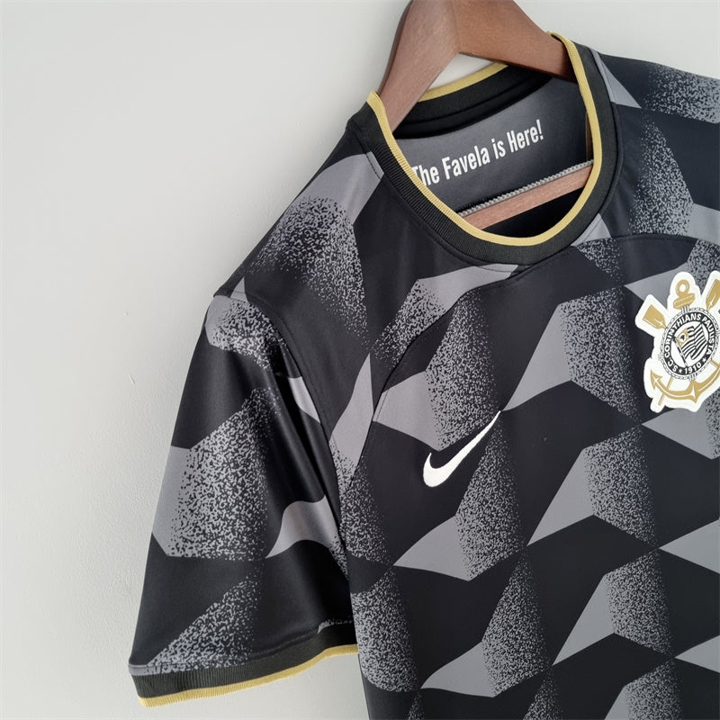 camisa-corinthians-away-ii-2-preta e cinza-nike-22-23-neymar-messi-cr7-futebol