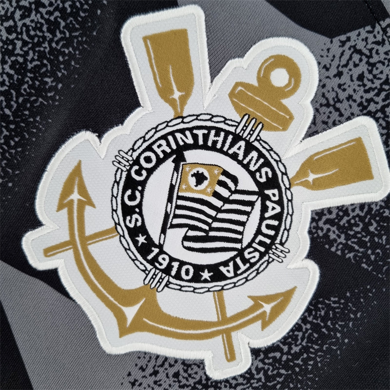 camisa-corinthians-away-ii-2-preta e cinza-nike-22-23-neymar-messi-cr7-futebol
