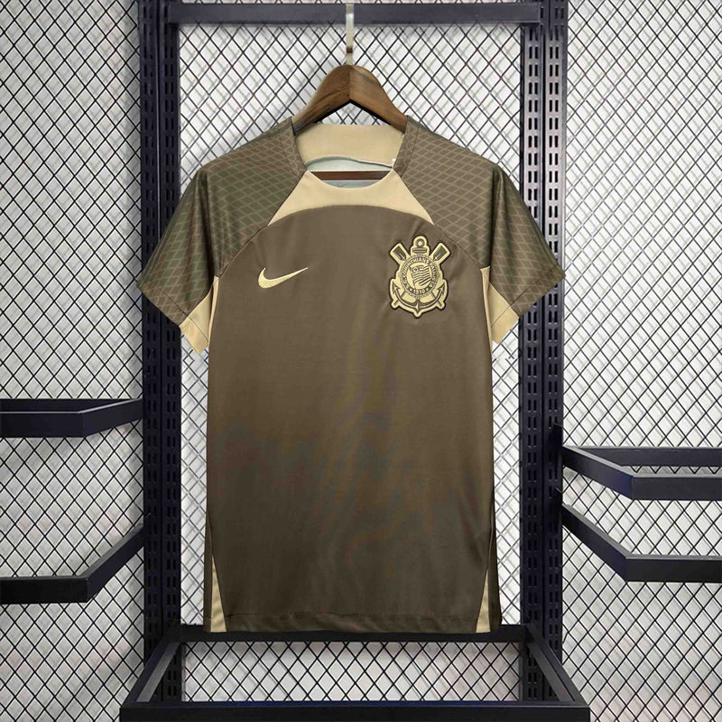 camisa-corinthians-training-marrom-nike-24-25-neymar-messi-cr7-futebol 