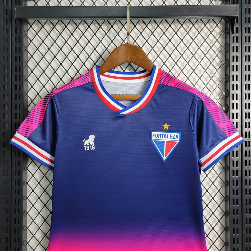 camisa-fortaleza-outubro rosa-azul e rosa-volt-feminina-23-24-neymar-messi-cr7-futebol 