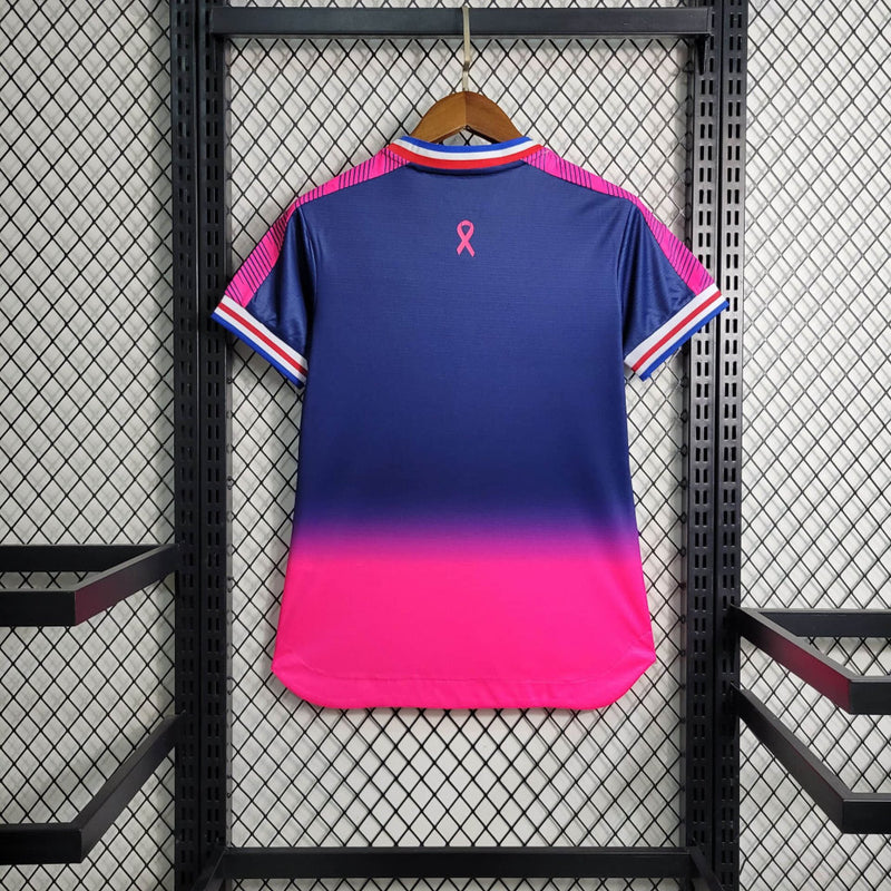 camisa-fortaleza-outubro rosa-azul e rosa-volt-feminina-23-24-neymar-messi-cr7-futebol 