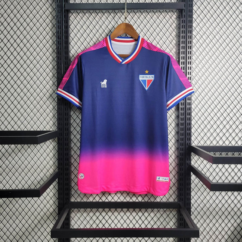camisa-fortaleza-outubro rosa-azul e rosa-volt-23-24-neymar-messi-cr7-futebol