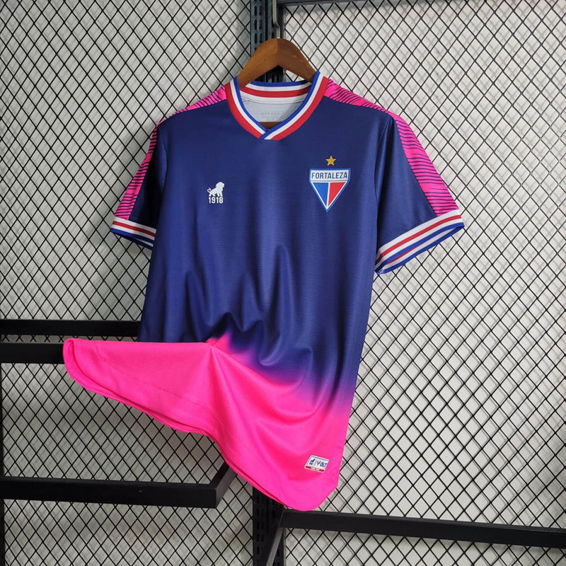 camisa-fortaleza-outubro rosa-azul e rosa-volt-23-24-neymar-messi-cr7-futebol