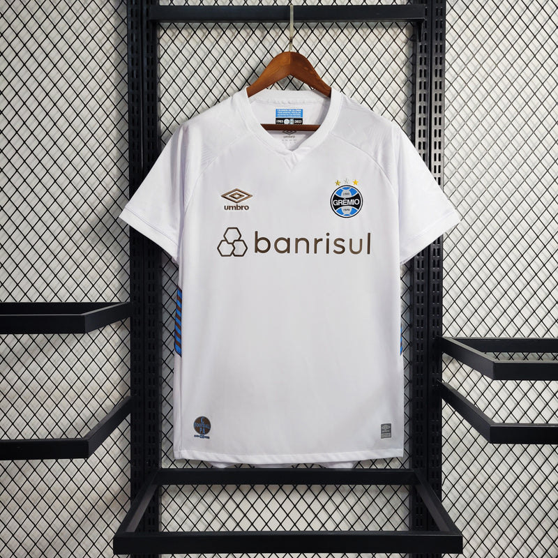 camisa-grêmio-away-ii-2-branca-banrisul-umbro-23-24-neymar-messi-cr7-futebol
