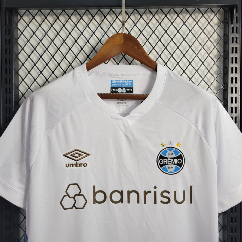 camisa-grêmio-away-ii-2-branca-banrisul-umbro-23-24-neymar-messi-cr7-futebol