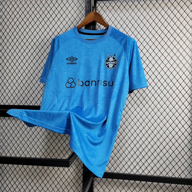 camisa-grêmio-goleiro-azul-banrisul-umbro-24-25-neymar-messi-cr7-futebol 