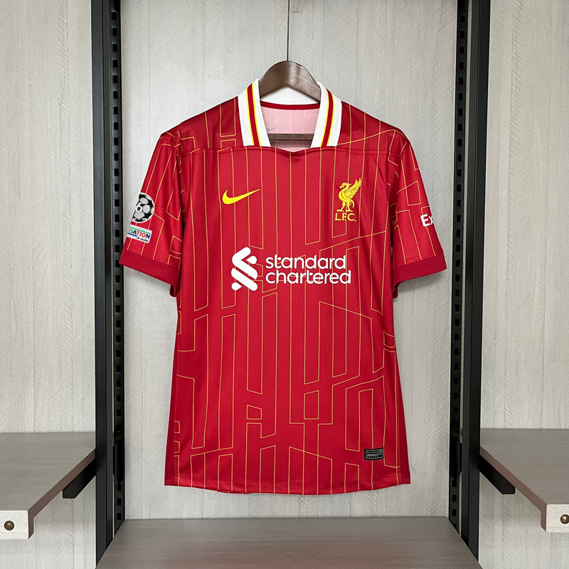 camisa-liverpool-home-i-1-vermelha-standard chartered-nike-24-25-neymar-messi-cr7-futebol