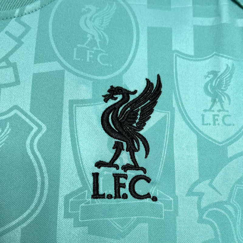camisa-liverpool-pré jogo-verde água-axa-nike-24-25-neymar-messi-cr7-futebol