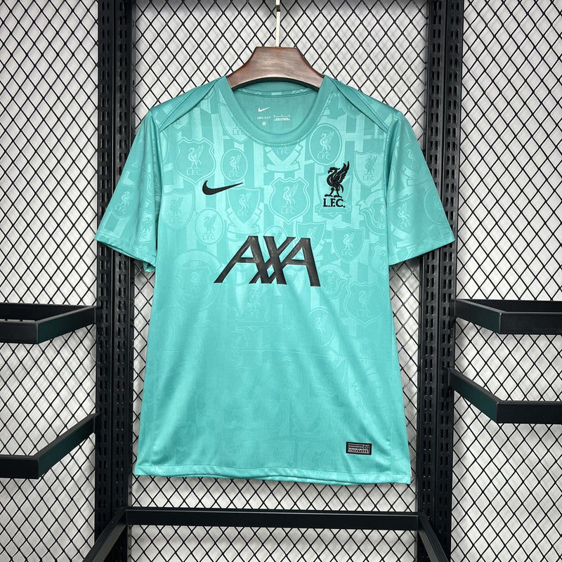 camisa-liverpool-pré jogo-verde água-axa-nike-24-25-neymar-messi-cr7-futebol