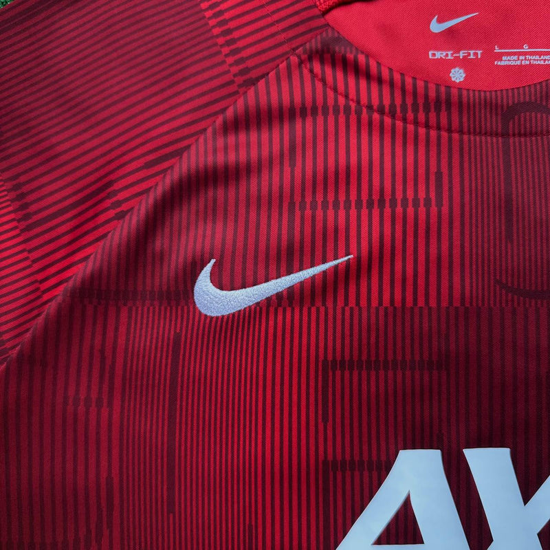 camisa-liverpool-pré-jogo-vermelha-axa-nike-24-25-neymar-messi-cr7-futebol