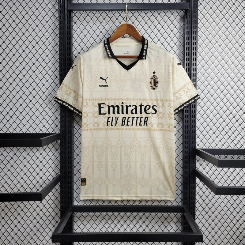 camisa-milan-branded version-creme-emirartes fly better-puma-23-24-neymar-messi-cr7-futebol