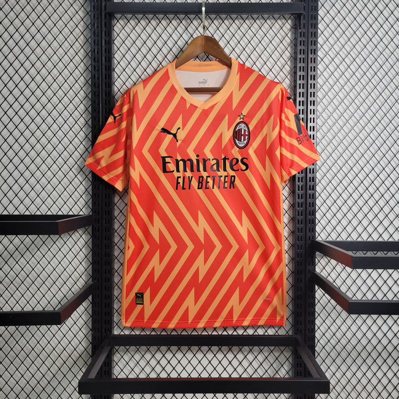 camisa-milan-goleiro-laranja-emirates fly better-puma-23-24-neymar-messi-cr7-futebol