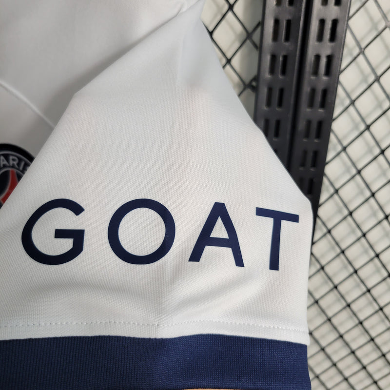 camisa-psg-away-ii-2-branca-qatar airways-nike-23-24-neymar-messi-cr7-futebol