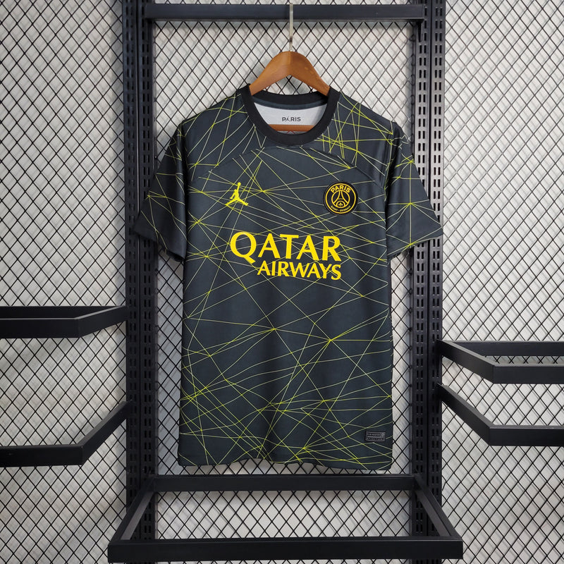 camisa-psg-away-iv-4-cinza-qatar airways-jordan-23-24-neymar-messi-cr7-futebol