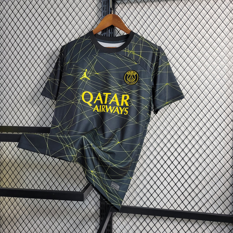 camisa-psg-away-iv-4-cinza-qatar airways-jordan-23-24-neymar-messi-cr7-futebol