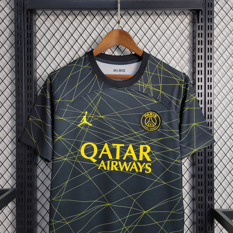 camisa-psg-away-iv-4-cinza-qatar airways-jordan-23-24-neymar-messi-cr7-futebol