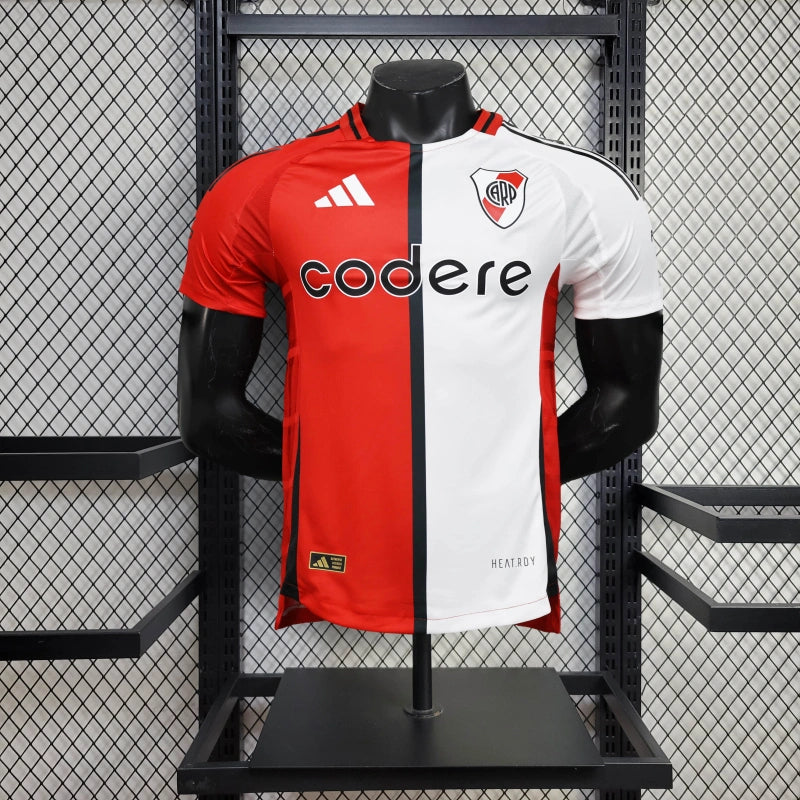 camisa-river plate-home-i-1-vermelha e branca-codere-adidas-25-26-neymar-messi-cr7-futebol 